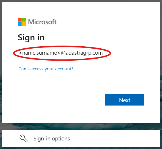 Microsoft Login Screen