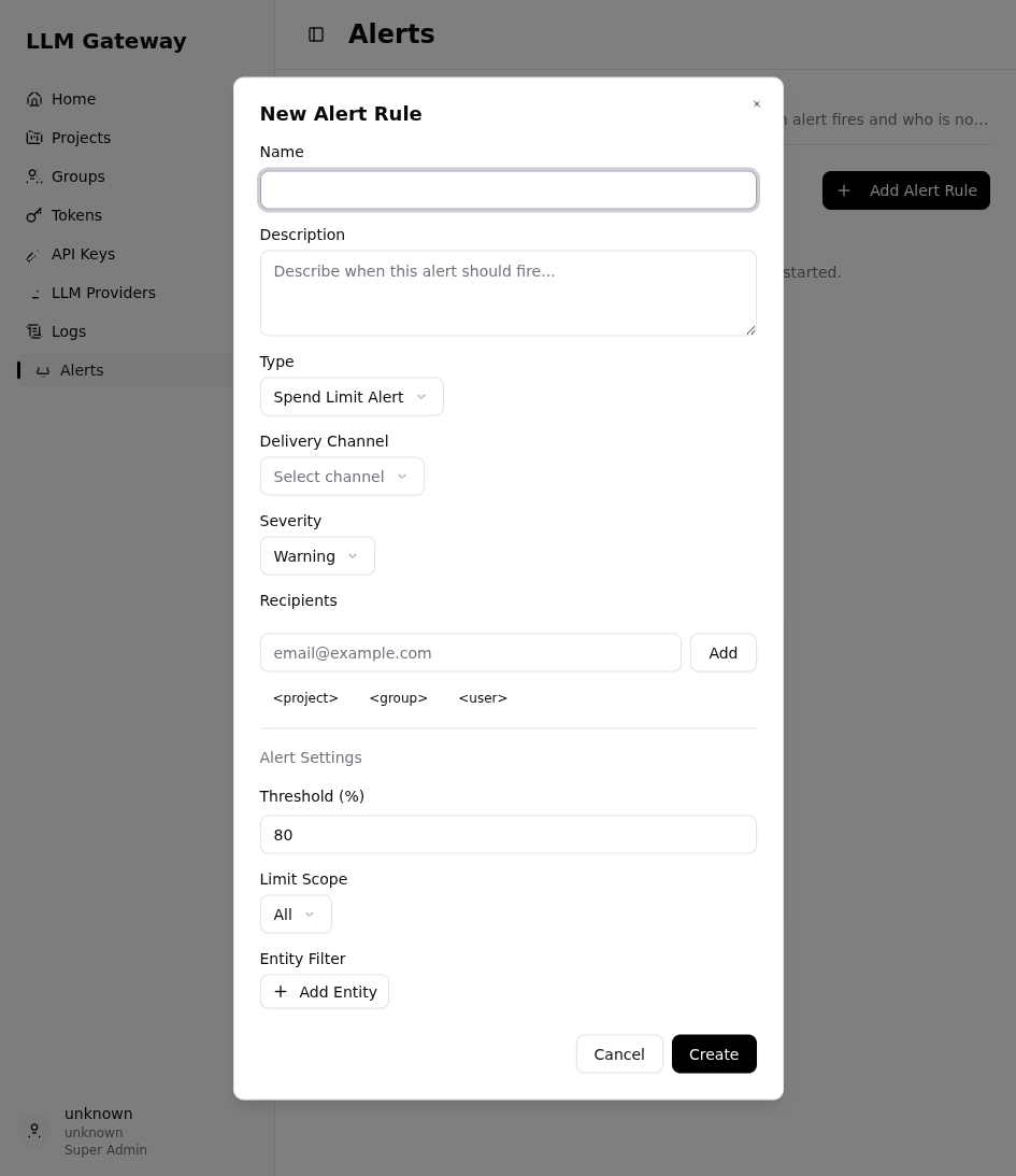 New Alert Rule dialog