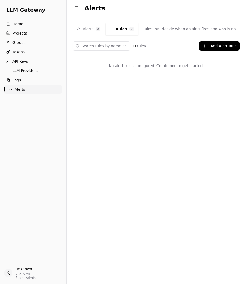Rules tab with no rules configured