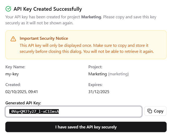 API Key Created Successfully