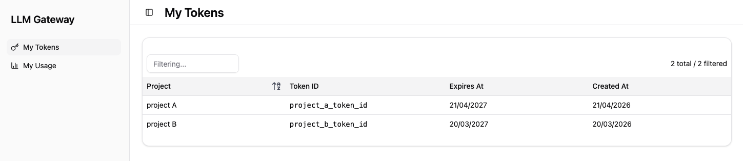 My Tokens Overview