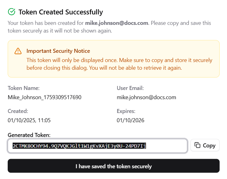Token Created Successfully